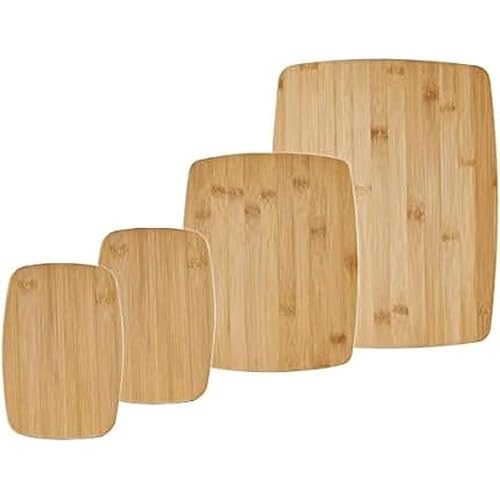 Farberware 4-Piece Bamboo Cutting Board Set - Reversible Boards for Chopping, Slicing, Charcuterie and Meal Prep - Kitchen Essential, Housewarming or Back-to-School Gift