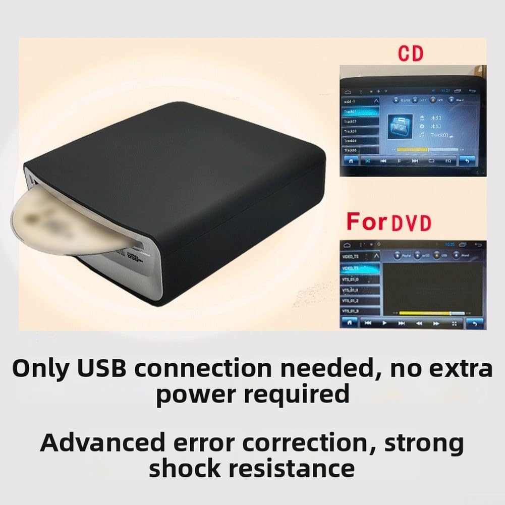 Lettore CD esterno con connessione USB per auto e laptop, lettore audio senza perdite, lettore musicale portatile compatto in materiale ABS nero, design elegante per uso domestico o veicolo