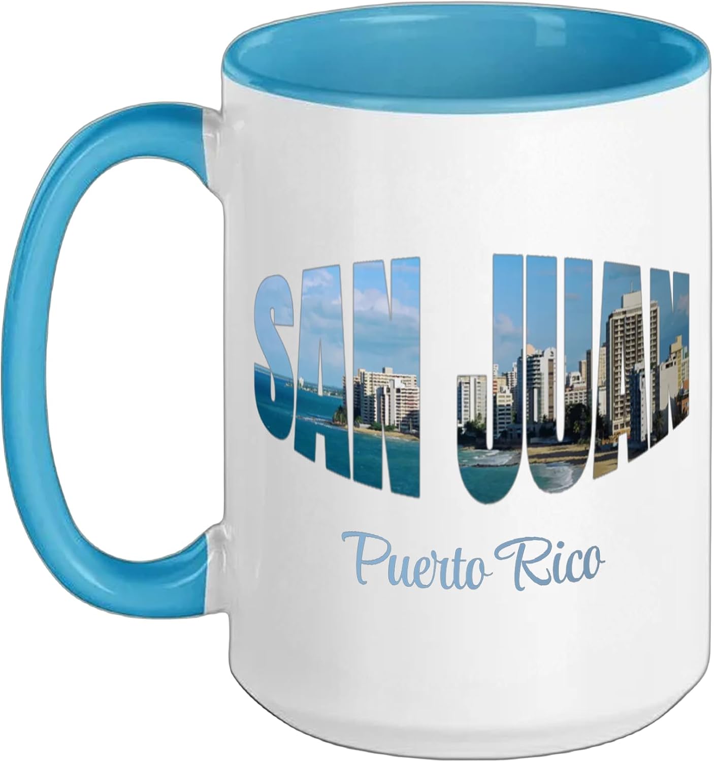 San Juan Puerto Rico Cityscape Ceramic Mug, Blue/White, 15oz