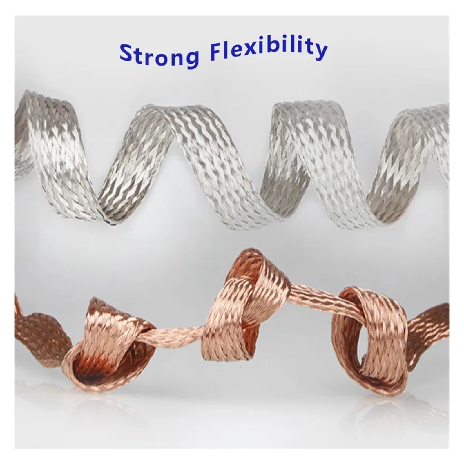 Geflochtenes Erdungsband, Bleidraht, geflochten, aus reinem verzinntem Kupfer, 10 Meter, Metallmantel, Signalkabel, geschirmt, 1,5 bis 12 mm², Breite 4 bis 20 mm (Kupfer, 8 mm Breite 4 mm²)