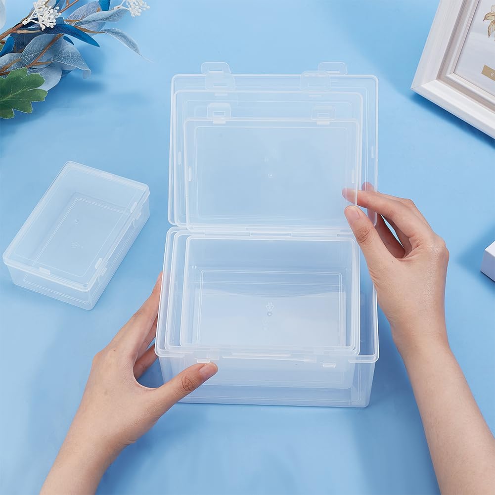 BENECREAT Lot de 4 boîtes de rangement rectangulaires en plastique transparent avec couvercles rabattables pour petits articles, carnets, stylos, perles et bijoux, 14 x 4 x 4 cm BENECREAT Lot de 4 boîtes de rangement rectangulaires en plastique transparent avec couvercles rabattables pour petits articles, carnets, stylos, perles et bijoux, 14 x 4 x 4 cm