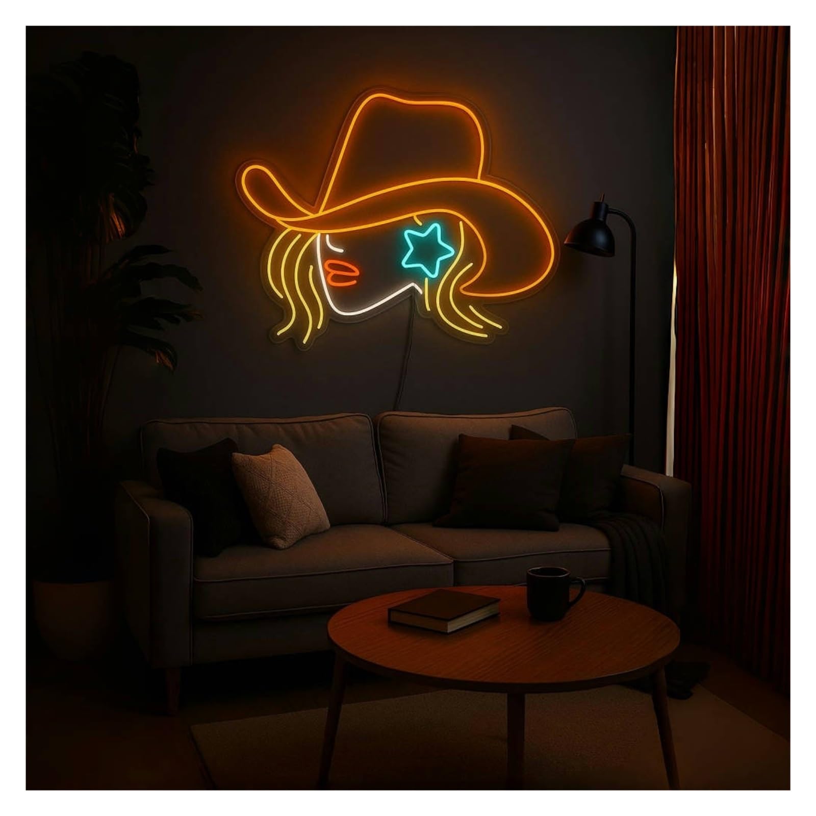 Shouxi C Sign Lamp Owgirl Neon Sign, Suitable For Home Or Ranch Decor With Dimmable 51Cm