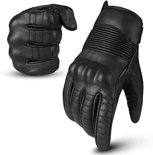 Motorcycle Gloves Men's Leather Motorbike Gloves Touchscreen Function - Protectors Men & Women for All Weather with Non-Slip Pads