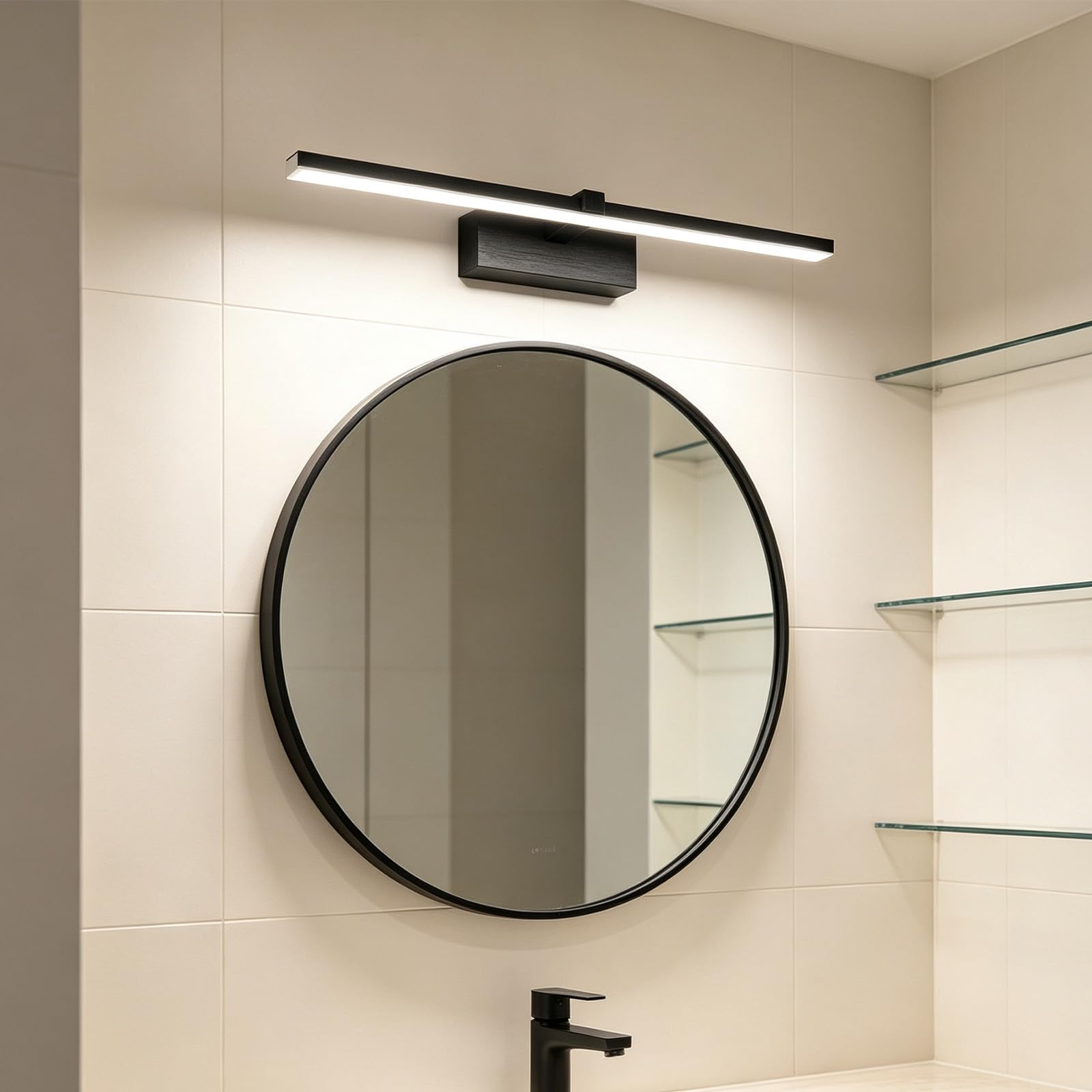 LED Spiegelleuchte Bad Badezimmer Lampe Bildbeleuchtung Wandleuchten Aluminium Wasserdicht Wandbeleuchtung Modern Wandleuchte Wohnzimmer Schminktisch Schlafzimmer (Schwarzes Neutrales Licht,80cm)