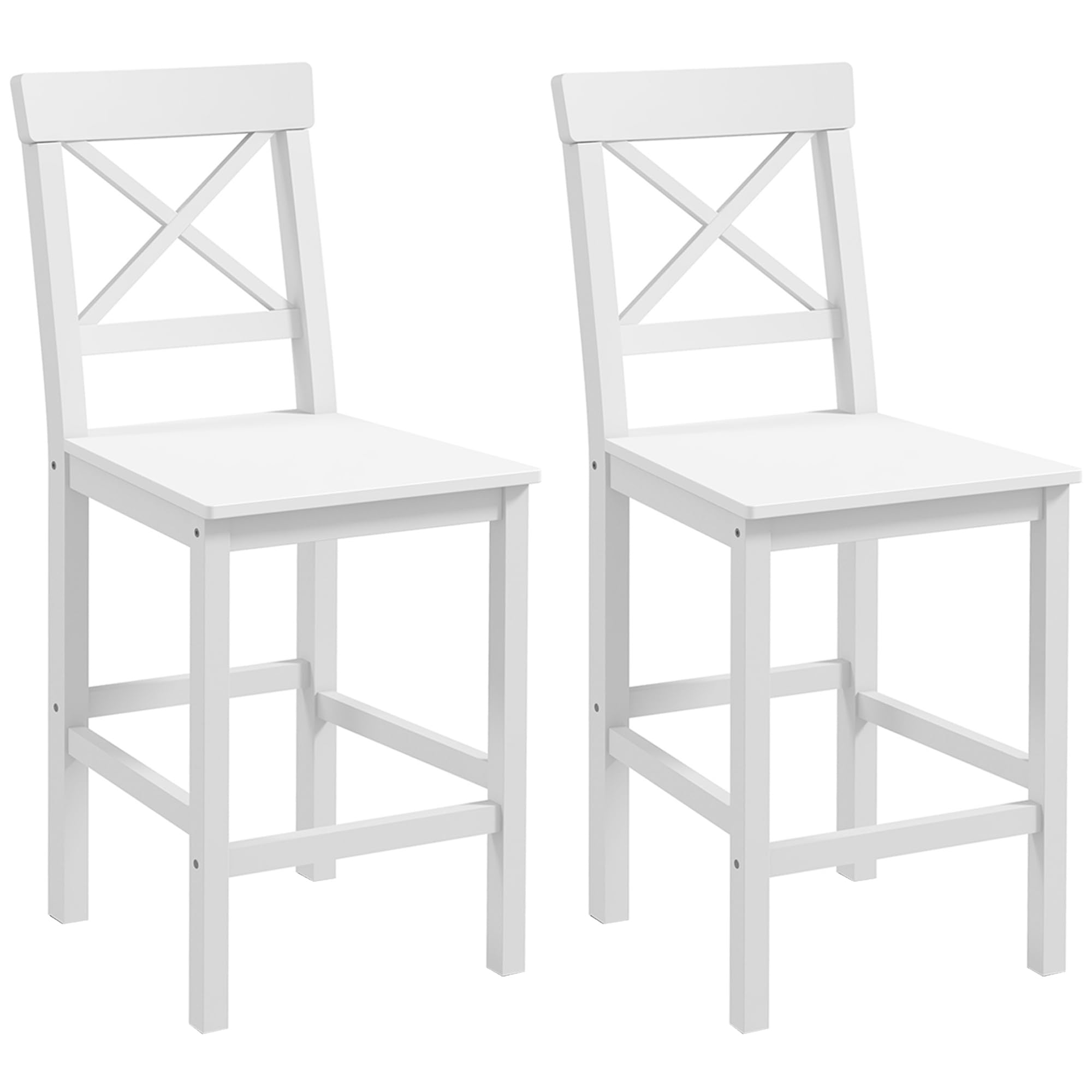 HOMCOM Lot de 2 Tabourets de Bar Assise 60,2H cm Dossier Haut Croisé Blanc