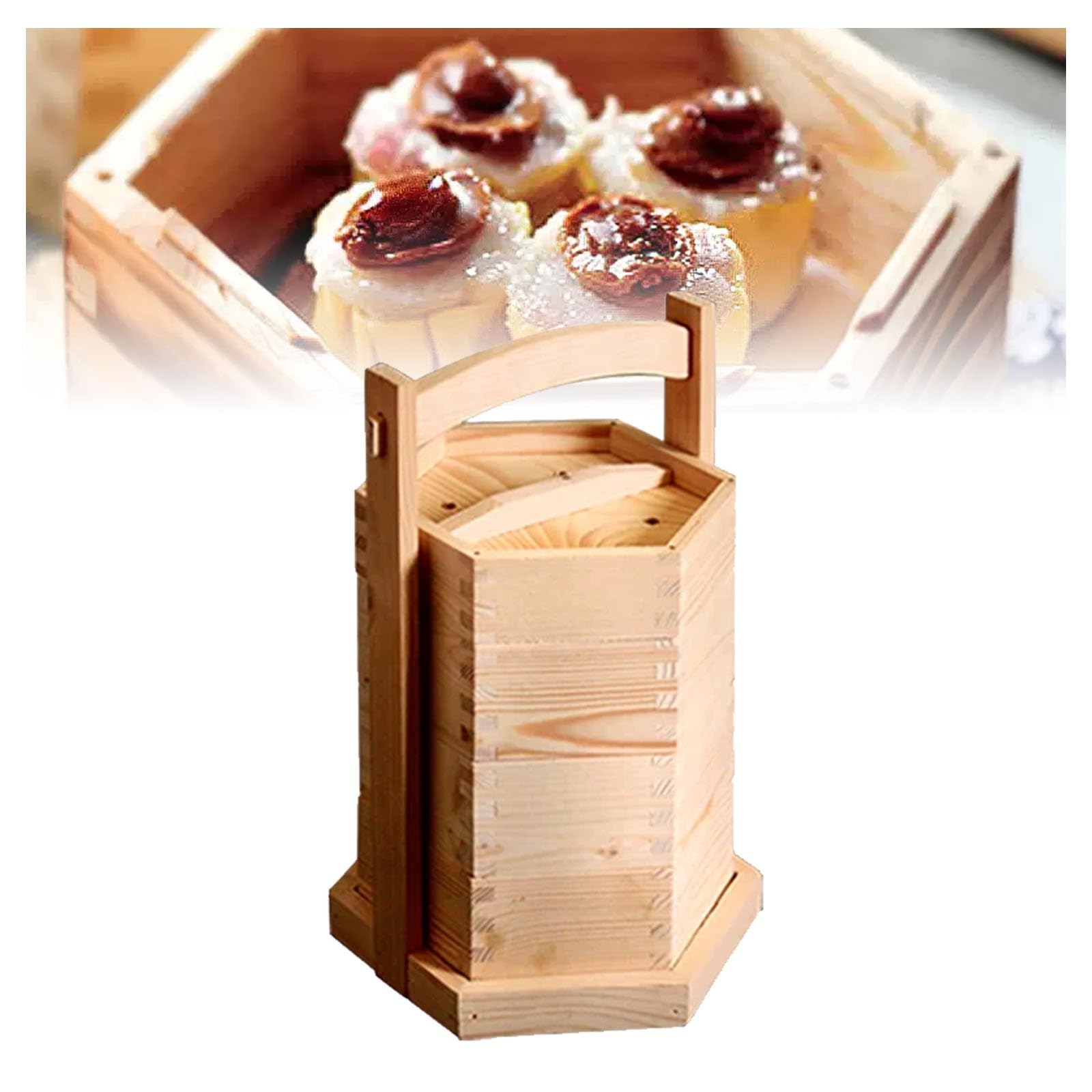 Cesta de hecha a mano con tapa, vaporizador de madera portátil de 3 niveles, vaporizador chino de bola de masa, for arroz y verduras Dim Sum