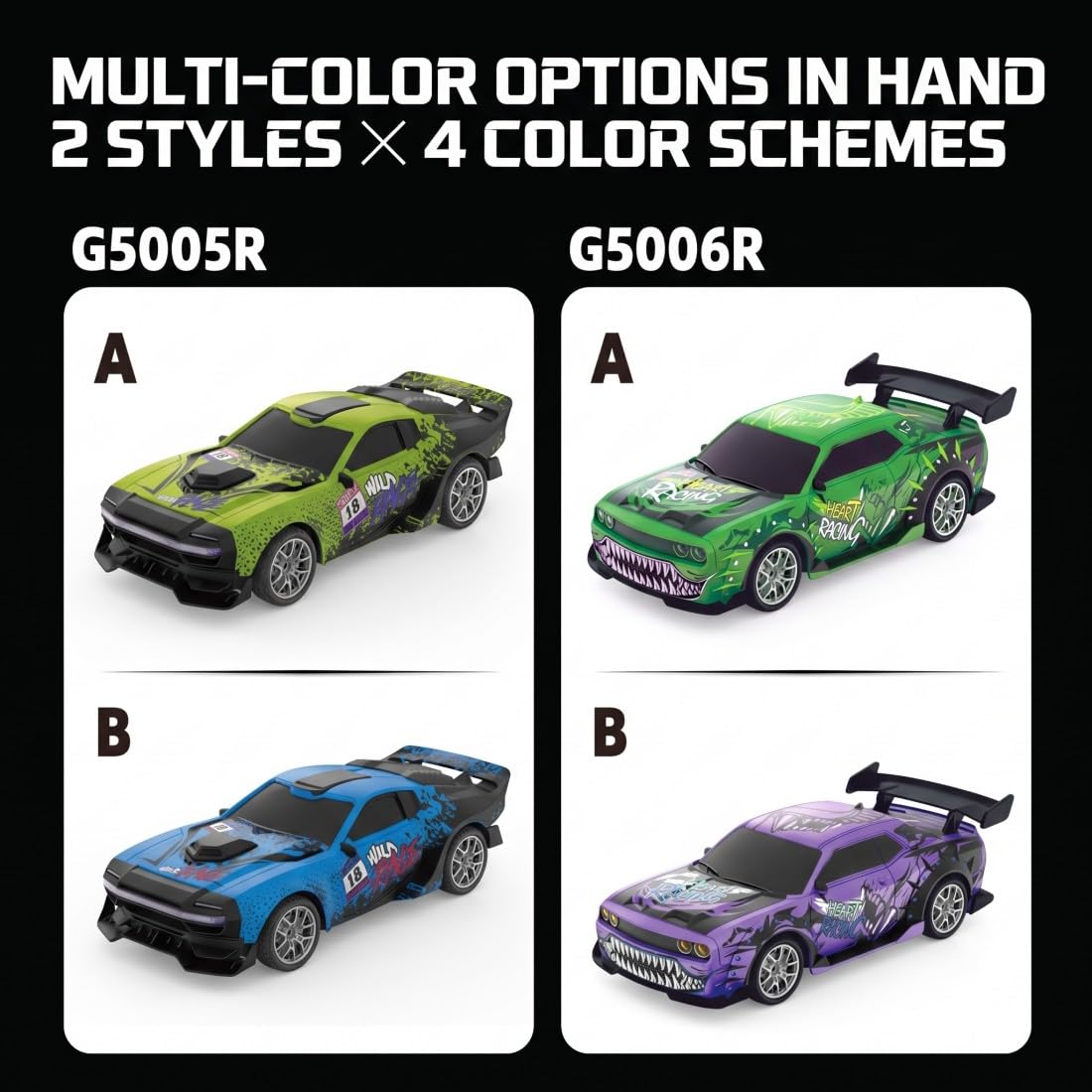 1:24 RC Drift Car 4WD, 2,4GHz Ferngesteuertes Drift Auto mit LED-Lichtern, Drift- & Grip-Reifen Set, Type-C Akku, Graffiti Racing Fahrzeug Modell für Erwachsene