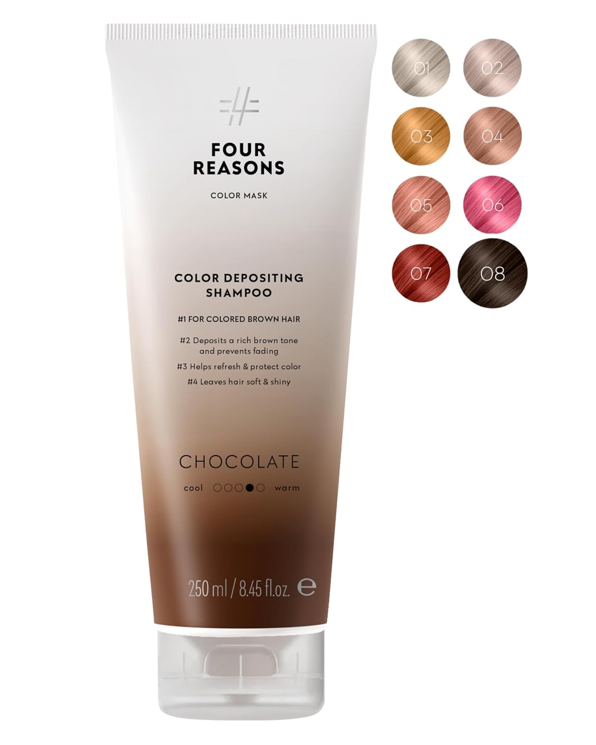 FOUR REASONS Hair Color Shampoo, Chocolate (8 Colors) – Color Depositing Shampoo, Semi Permanent Brown Hair Color Shampoo for Women – Brown Toner for Hair, Sulfate Free, Vegan – 8.45 Fl Oz