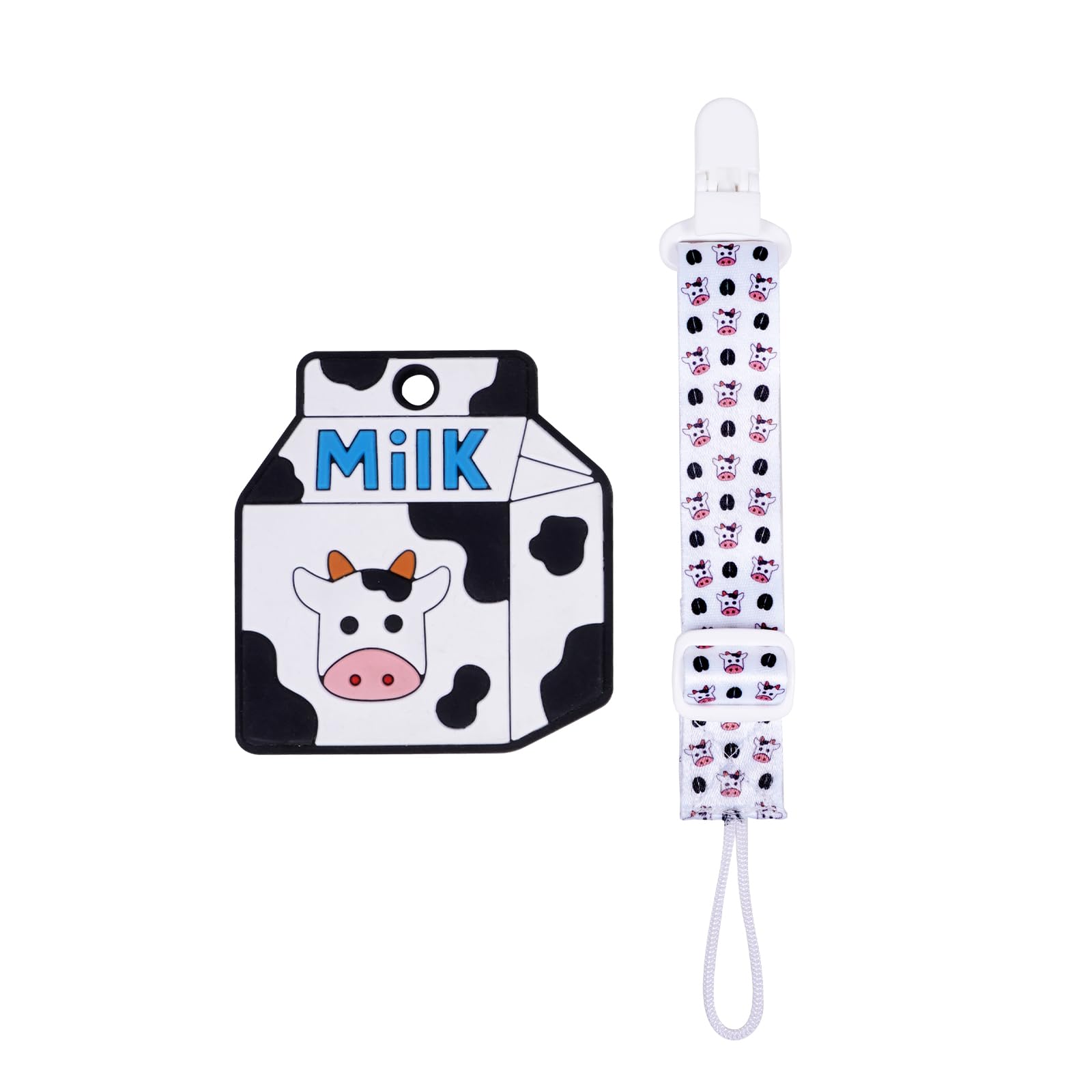 Baby Food Grade Silicone Teether with Adjustable Pacifier Clip Holder,Essentials Teething Toys,Highly Effective Pain Relief for 3 Months+ Boy and Girl,BPA Free,Freezer Safe (Milk Carton)