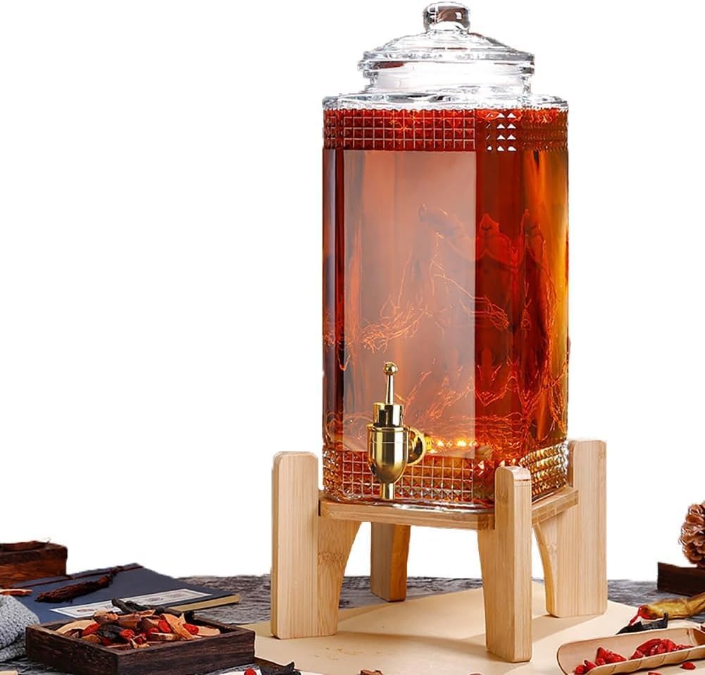 HCZKIUJY Glass Beverage Dispenser with Tap and Cover, 3-7.5L Capacity, Suitable for Cold Water, Juice, Lemonade, and Beer, Ideal for Office or Camping Use (A 7.5L)