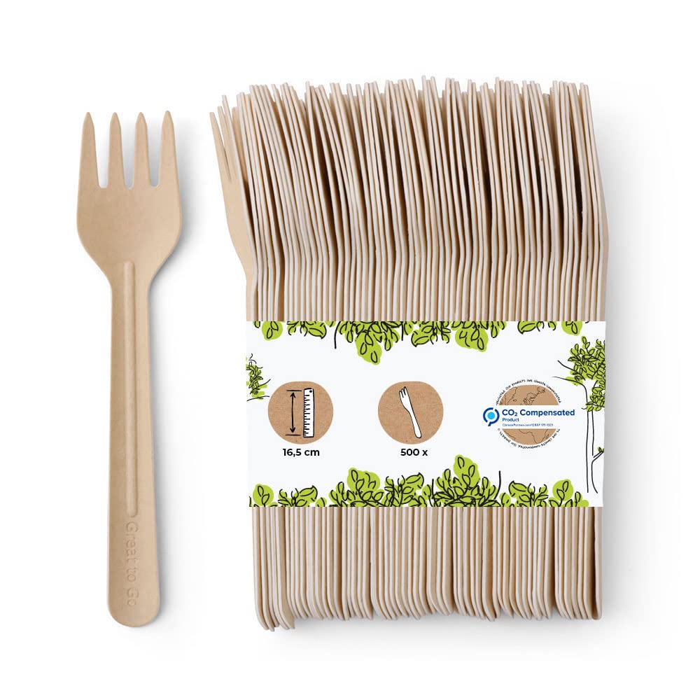 BIOZOYG Forchette di carta da 16,5 cm marroni I Forchette di carta per catering e feste resistenti ecologiche e senza plastica I Posate per merenda compostabili I Forchette party 500 pezzi