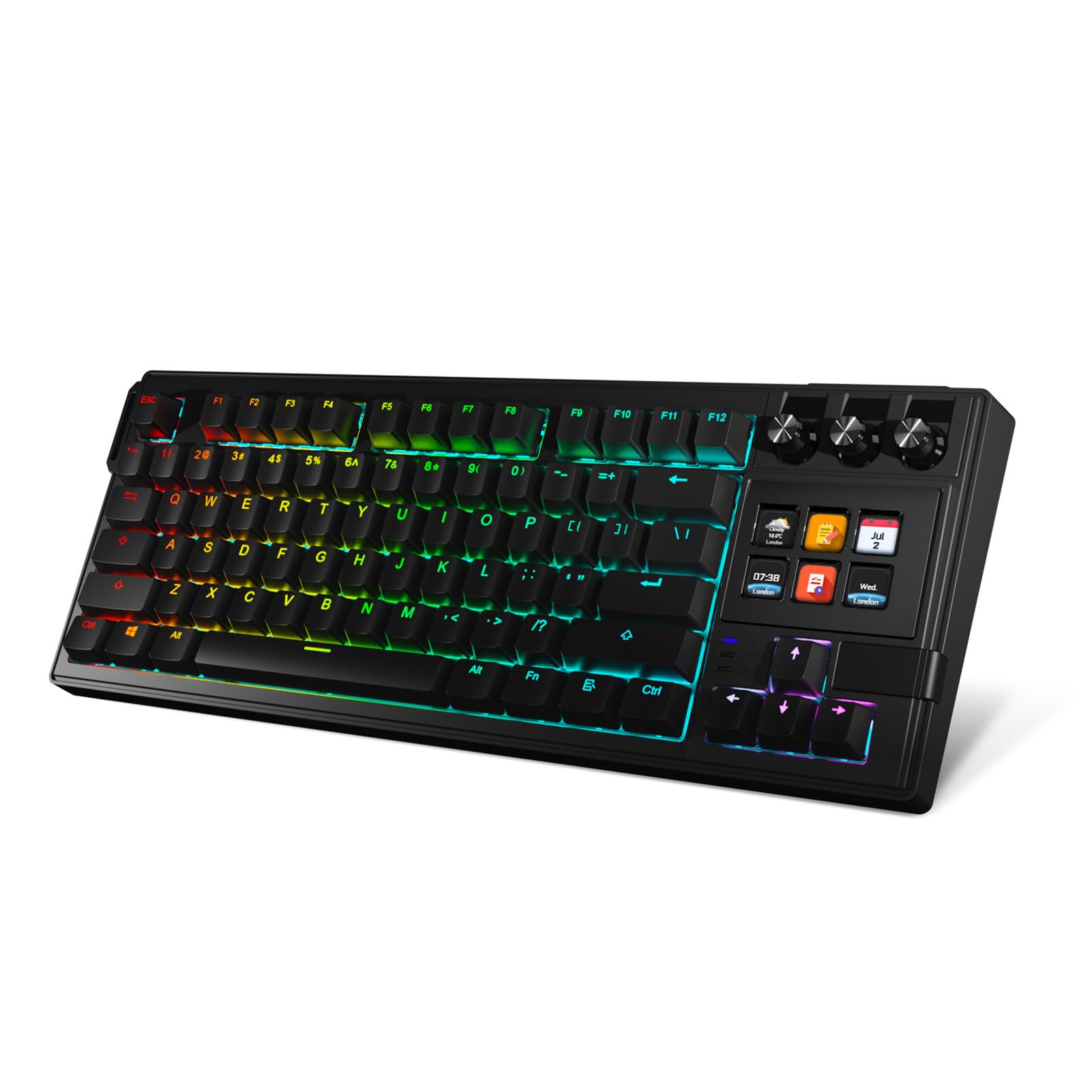 Tosuny Klawiatura Mechaniczna z 78 Klawiszami i funkcją AI, Programowalnymi Pokrętłami i Czerwonymi Przełącznikami, ergonomiczną klawiaturą do Gier z Podświetleniem RGB i ergonomiczną (BLACK)