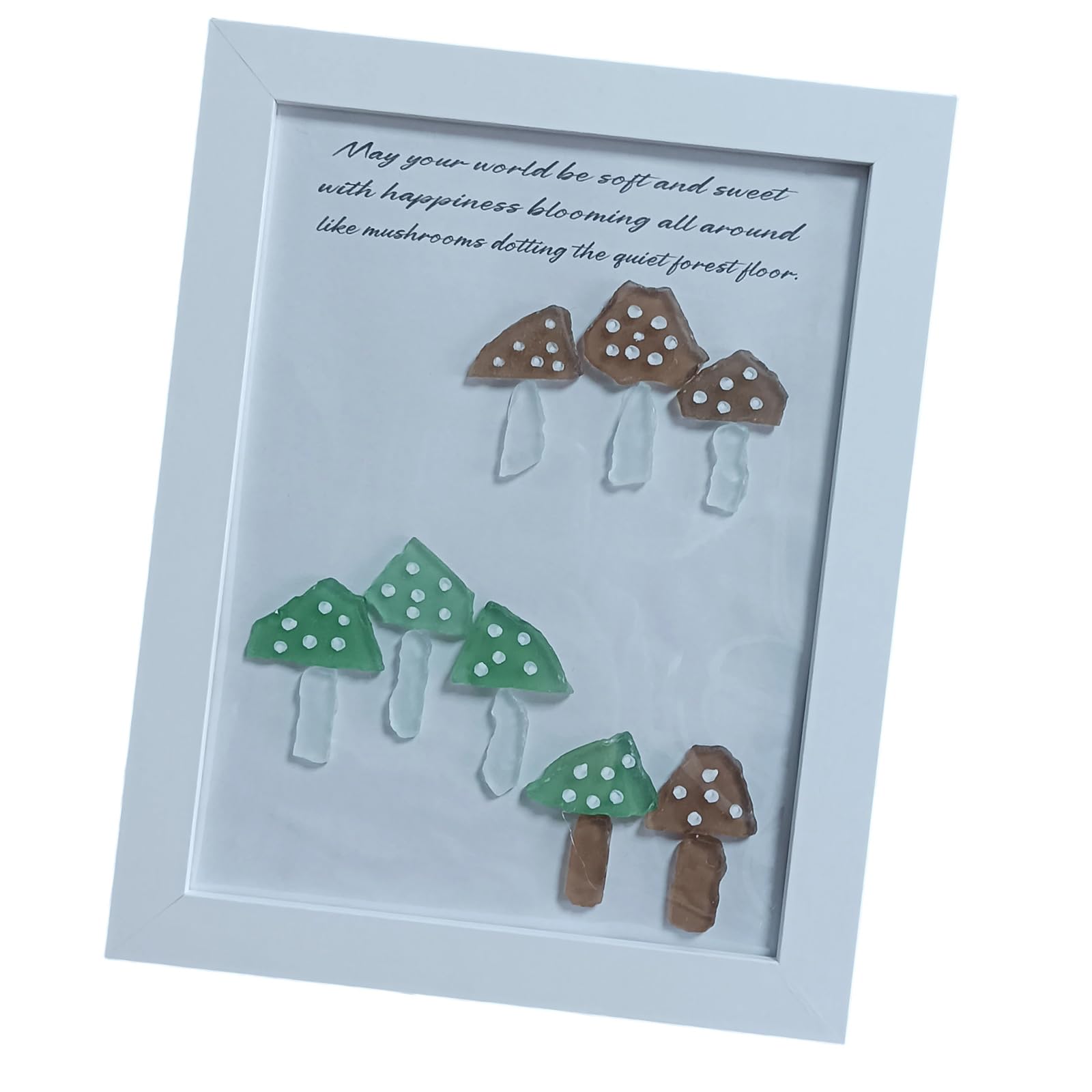 Piceioep Multicolored Mushroom Themed Wall Art Sea Glass Framed Tabletop Ornament Home Decors for Birthday Holiday Gift Giving Coastal Themed Home Decors