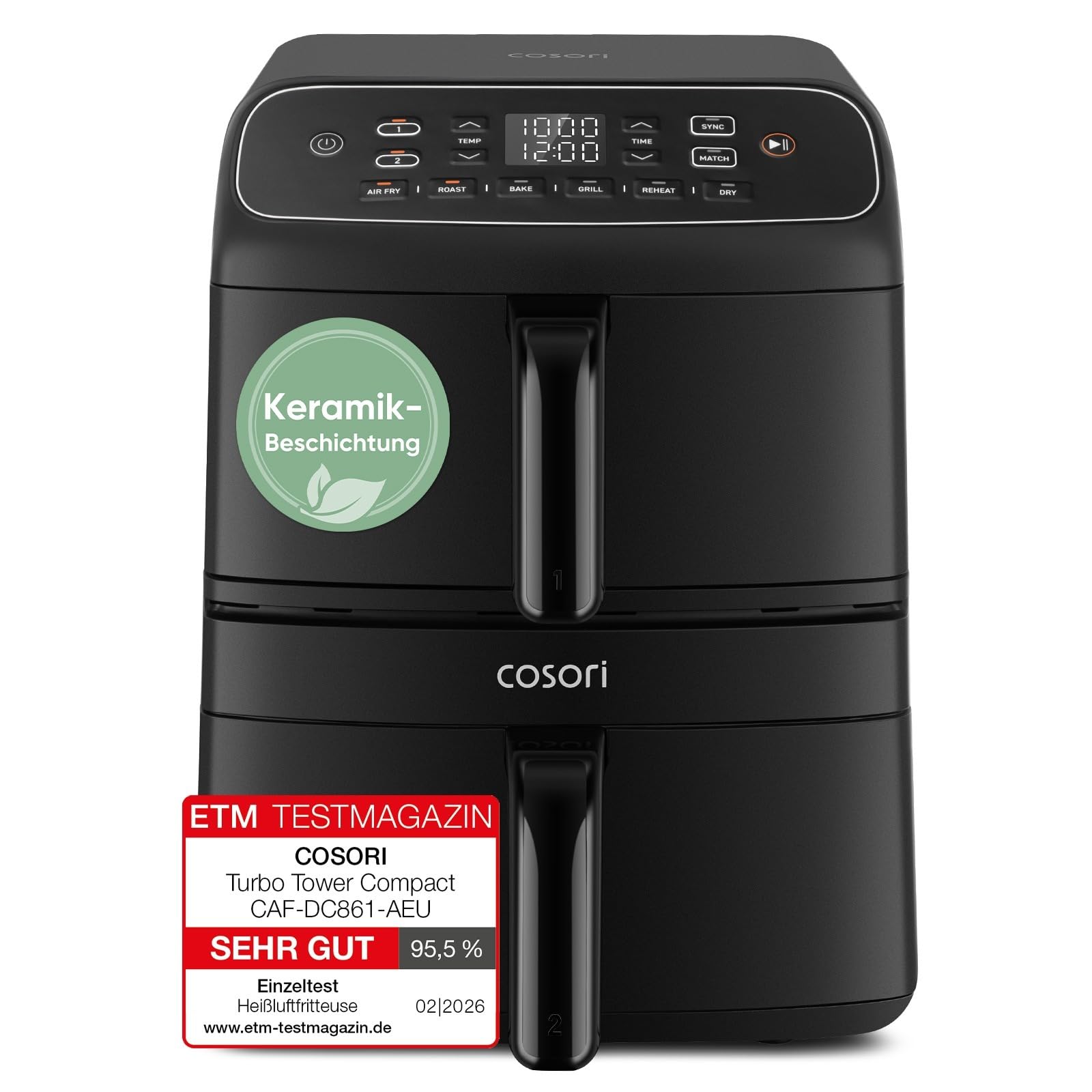 COSORI Airfryer | Turbo Tower Compact | Heißluftfritteuse 2 Kammern...