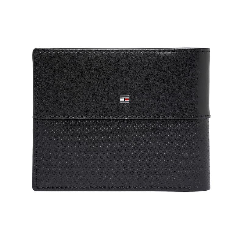 Image of Tommy Hilfiger Men Leather RFID Protected Tuxtla Slimfold Wallet - Black, No. of Card Slot: 8