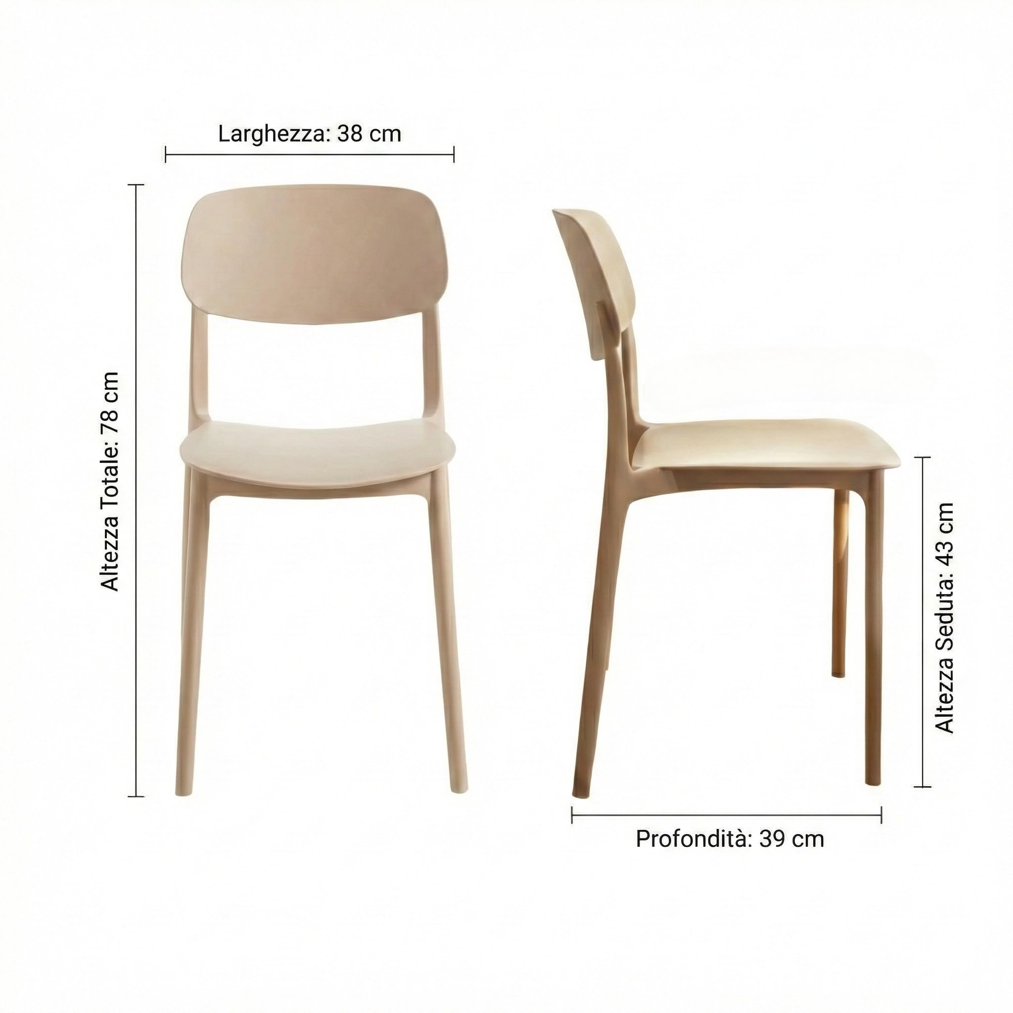 CRIBEL Set da 4 Sedie New Chapeau in Polipropilene Tortora | Sedie Cucina e Sala da Pranzo Moderne | Set 4 Sedie Design Resistente per Interni e Locali