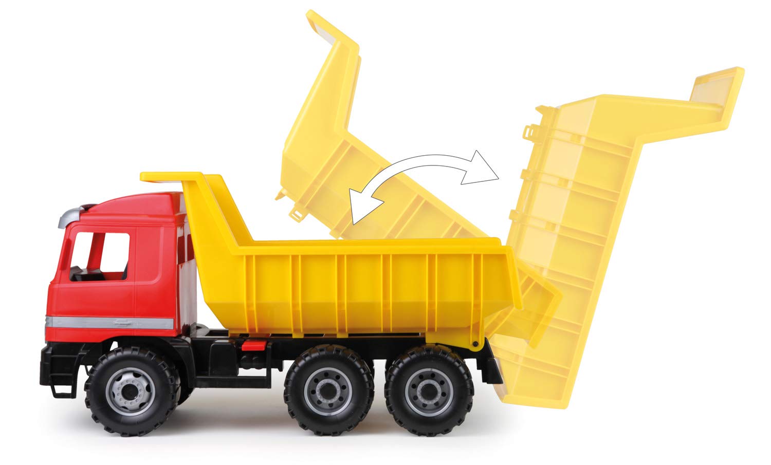 Lena - 02031 – Riesen Muldenkipper Mercedes-Benz Actros, Kipplaster ca. 63 cm mit 3 Achsen und verriegelbarer Kippmulde, robuster Baustellen-LKW für Kinder ab 3 Jahren