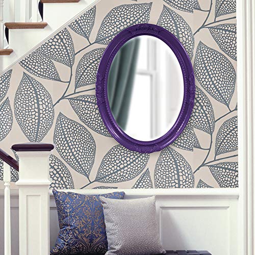 Image of Howard Elliott Collection Queen Ann Oval Glossy Royal Purple Wall Mirror, Oval Bevelled Hanging Wood Framed Vanity Mirrors for Home Decor, Living Room, Bathroom, Bedroom, or Hallway, 25 x 33 Inch