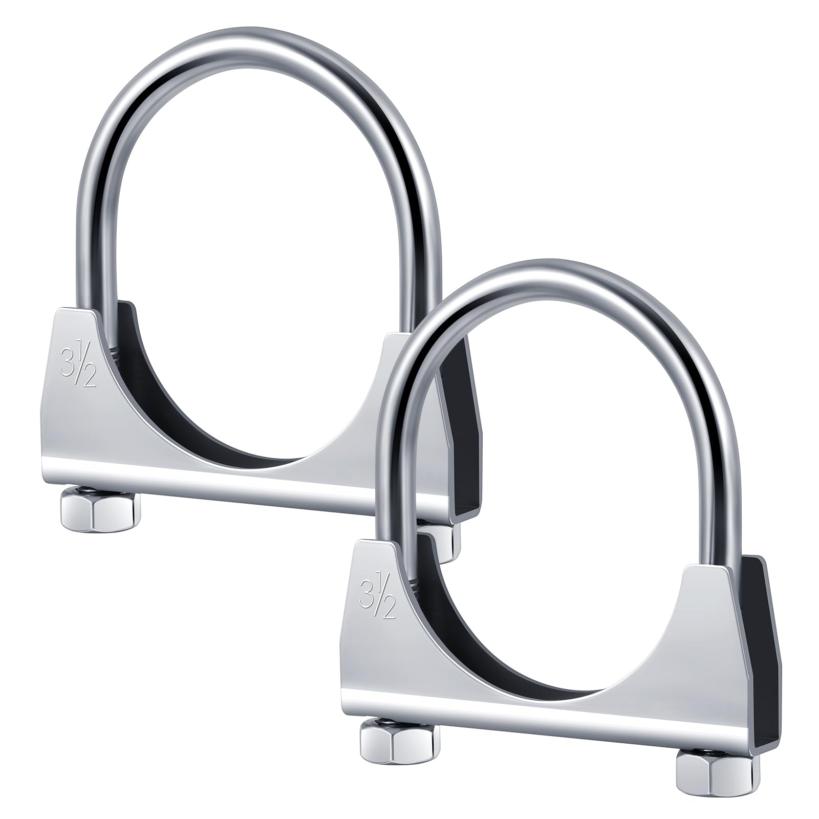 2 Pcs 3-1/2" Exhaust Clamp Heavy Duty U-bolt Exhaust Clamp - Saddle Design Muffler Pipe Connector, Tip Hook Clip, Galvanized Iron, Fits 3.5" Od Pipes