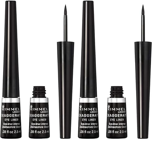 Rimmel London Scandaleyes Exaggerate - Delineador de ojos líquido, color intenso, duradero, impermeable, 001, negro, 0.08 onzas (paquete de 2)