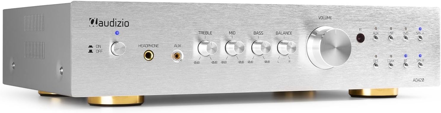Amplificateur Hi-Fi Bluetooth Audizio AD200A - 400 Watts, 2.1 Canaux, Subwoofer, MP3, Égaliseur - Alu Design Moderne