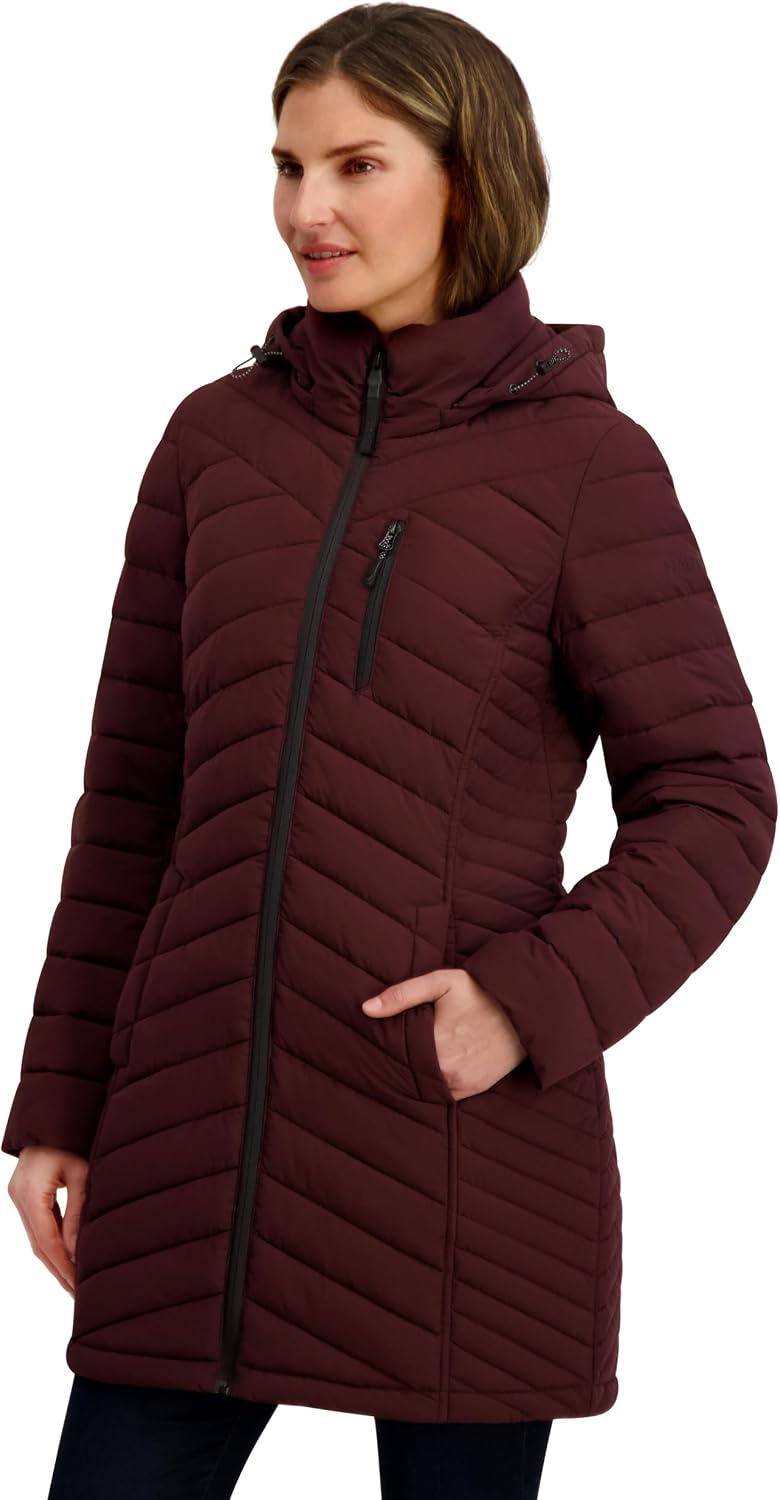 Nautica Women's Stretch Puffer Jacket – Midweight Quilted Coat Detachable Hood