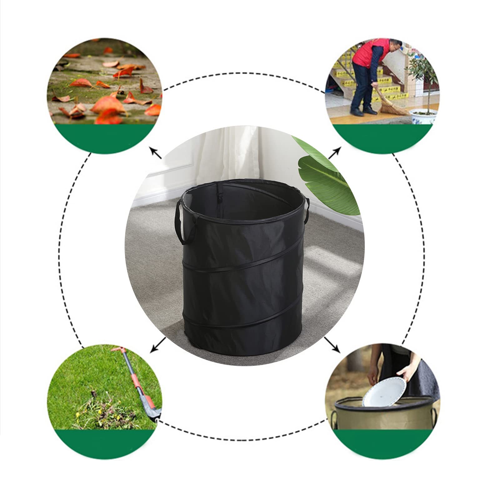 Tissting Pattumiera da Campeggio 34 Diametro 10 Galloni Modello a Clip Grande Tessuto Oxford Verde Scuro Sacco per Rifiuti Pieghevole Pattumiera da Campeggio Portatile per Balcone Gar Camping(Nero)