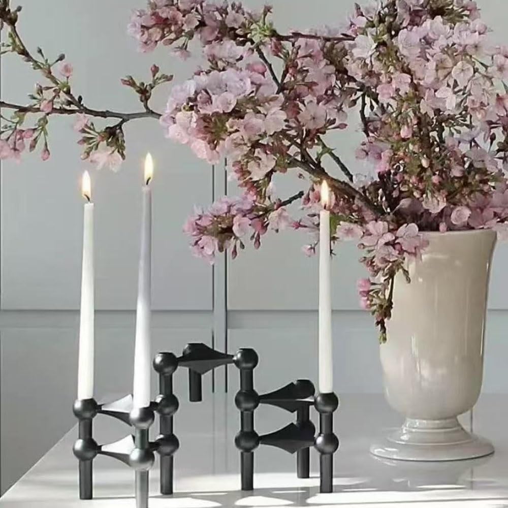 Candelabros Portavelas metálico de 3 Brazos apilable, Ideal for decoración del hogar. Base for Velas aromáticas, Perfecta for cenas a la luz Las Decoración(Negro)