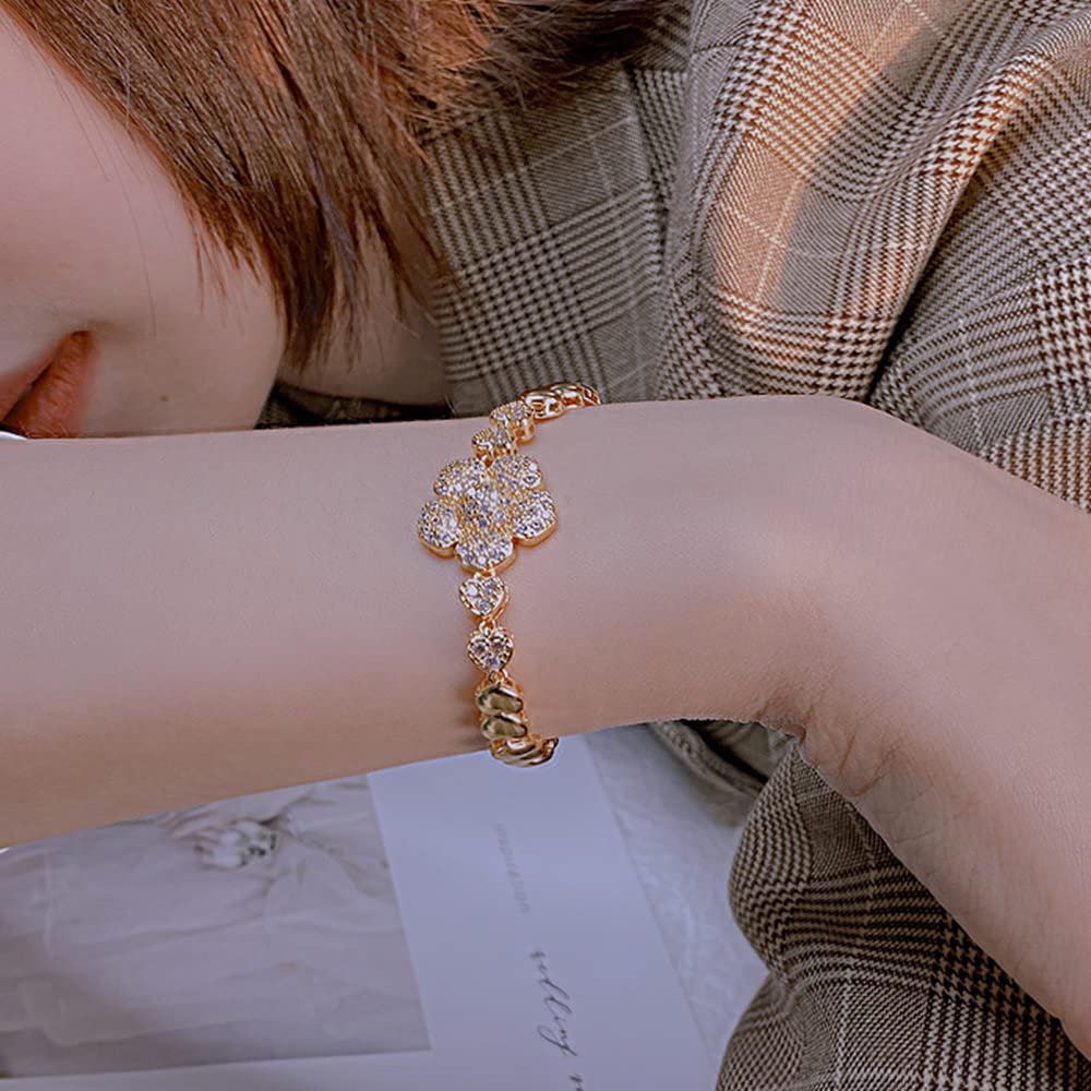 Pulsera Cadena Amor Moda Para Mujer, Pulsera Circón Incrustaciones Flores Costura Corazón Melocotón Gótico, Regalo Cumpleaños Aniversario Prometido