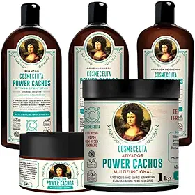 Linha Power Cachos da COSMECEUTA para Cabelos Cacheados e Crespos, Shampoo, Condicionador, Máscara, Leave-in, Ativador Multifuncional
