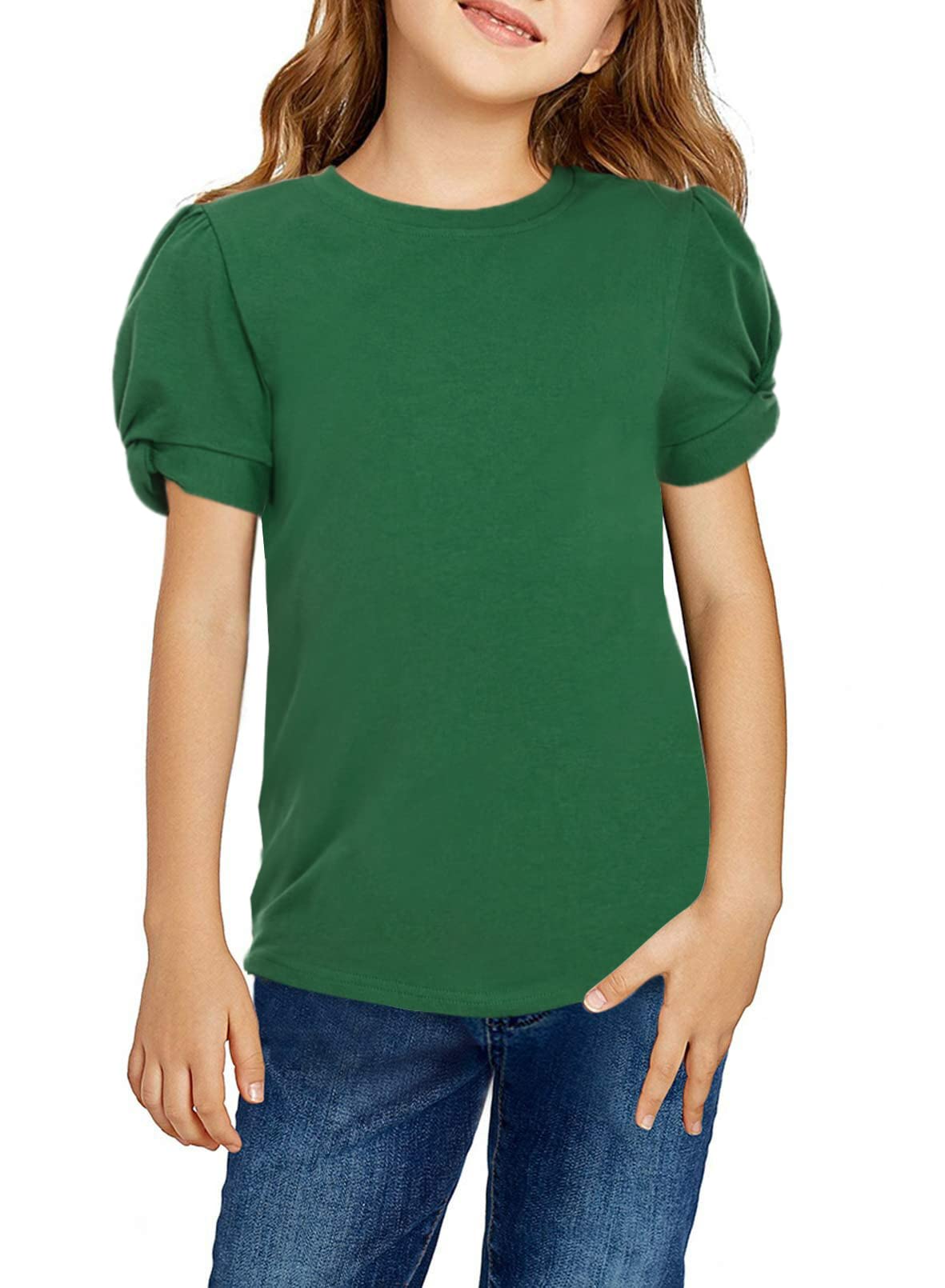 Arshiner Niña Camiseta Manga Abullonada Niños Cuello Redondo Manga Corta Color Sólido T-Shirt Elegante Moda Shirt para Niña 4-13 Años