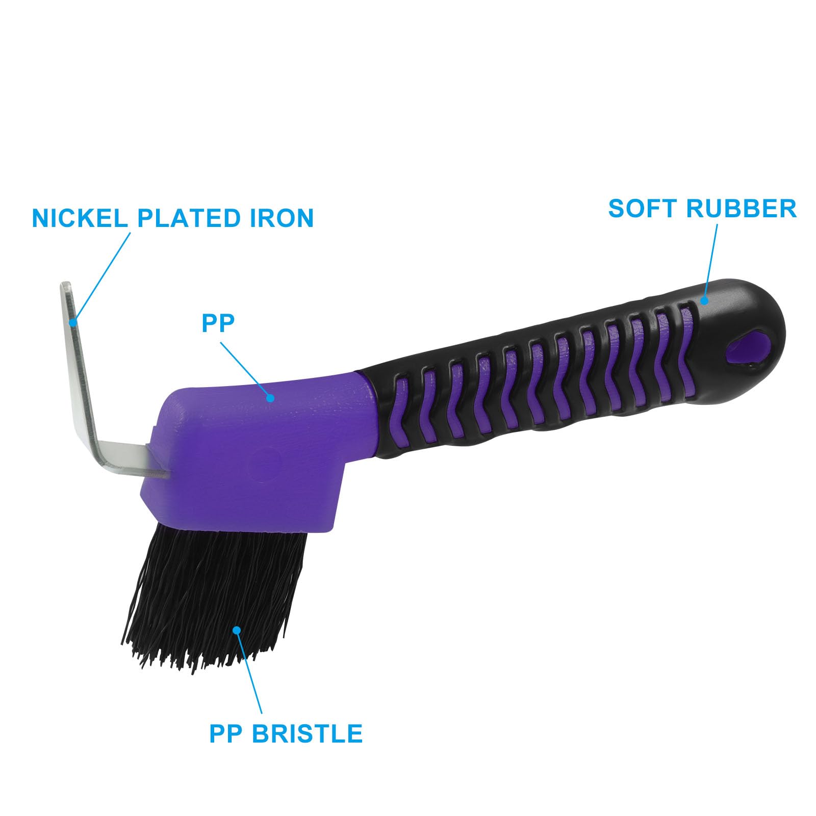 Litoexpe 1 Pcs Horse Hoof Pick Brushes with Soft Touch Rubber Handle, Fine Brush for Goat Donkey and Horse Equestrian Enthusiasts (Purple) - image 3