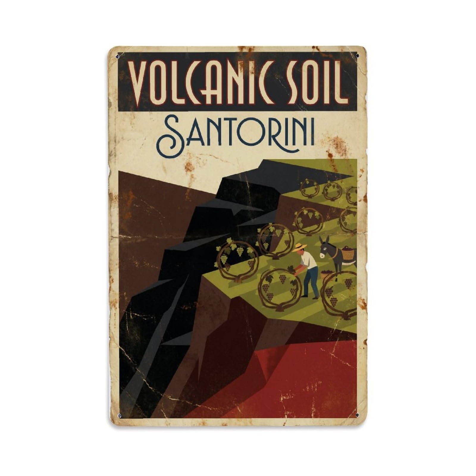 Gead 8X12inch Style Vintage Travel Santorini Volcanic Soil Metal Tin Sign