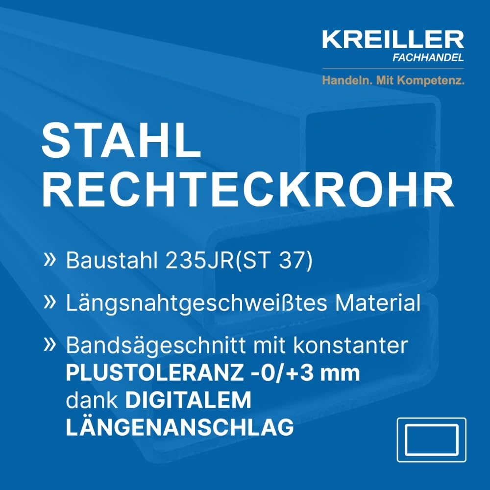 Stahl Rechteckrohr Rohstahl MaterialType Stahl - 2m, Größe 60 x 40 x 3 mm