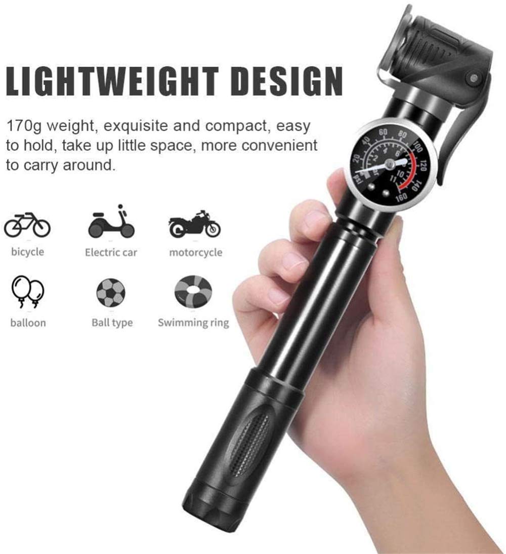 Mini-Fahrradpumpe, tragbare Fahrradluftpumpen mit Manometer 160PSI, kompatibel mit Presta und Schrader-Ventil, geeignet für Rennräder