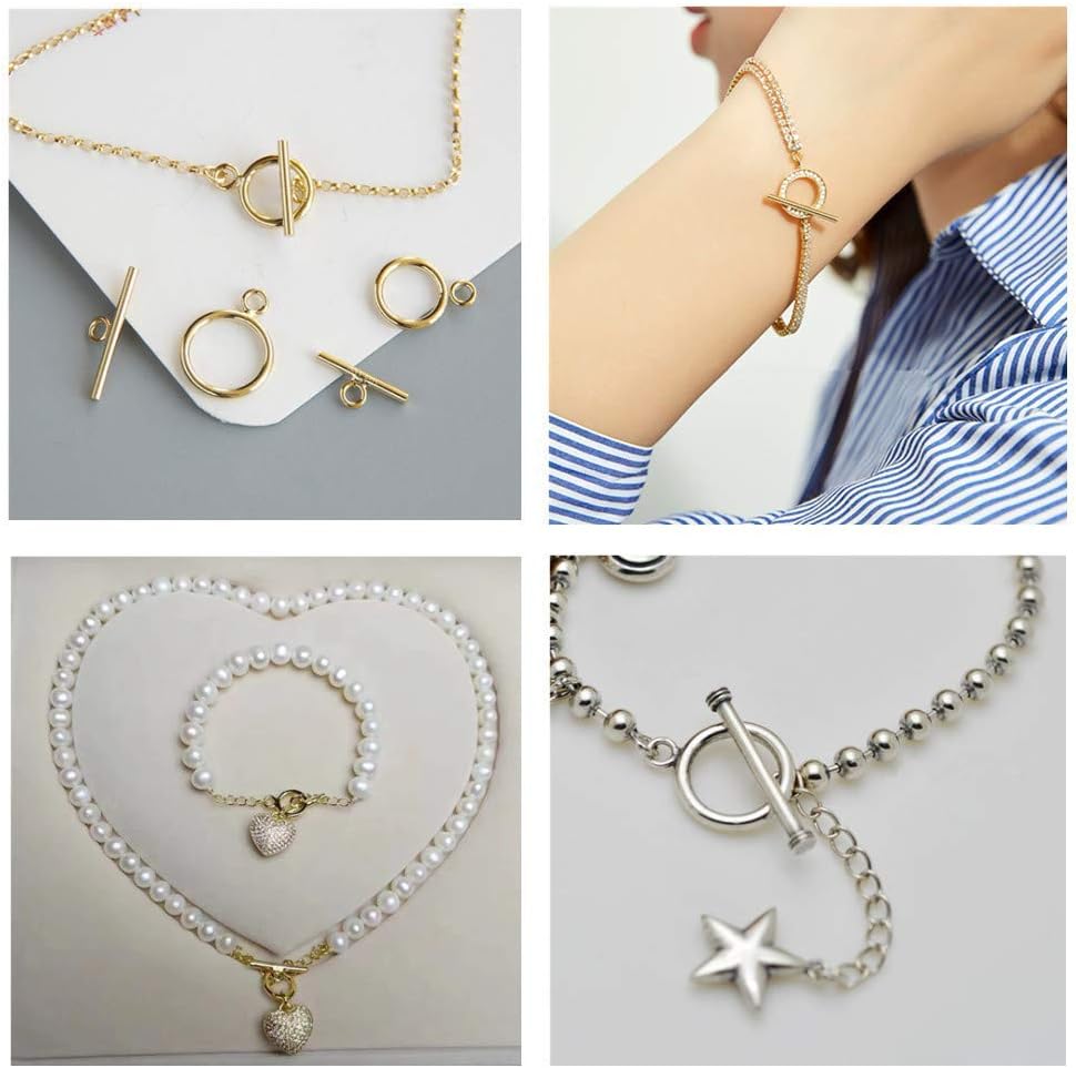 BENECREAT 10 Sets 18K Gold Plated Toggle Clasp Connectors for Necklace Bracelet Jewelry Making - Twist Round, aboout 18x15mm - Image 8