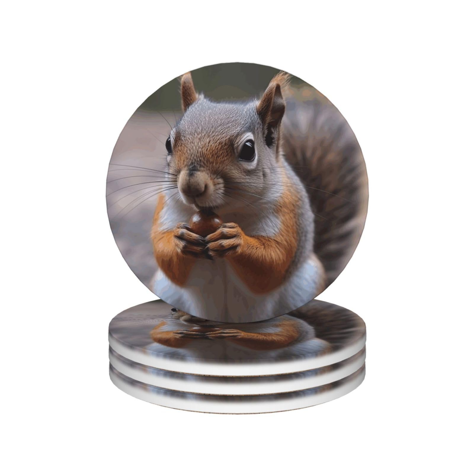 Drink Coasters Set of 4 Coffee Ceramic Coaster Cute Squirrel Coasters for Drinks Coffee Cup Mat Heat Resistant Tabletop Protection Coaster Desk Accessorie Home Decorative