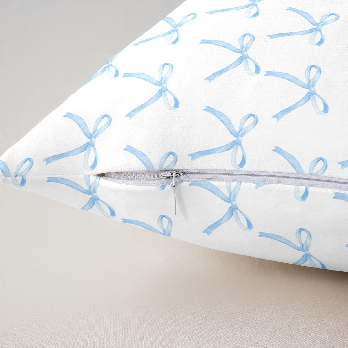 Cartoon Bowknot Kids Throw Pillow Cover,Blue Bow Tie Letter S Knot Princess Double Sides Pillow Case Girls Women,Watercolor Bow Patchwork Blue White Bed Couch Sofa Cushion Cover,Single Pack 24"x24"