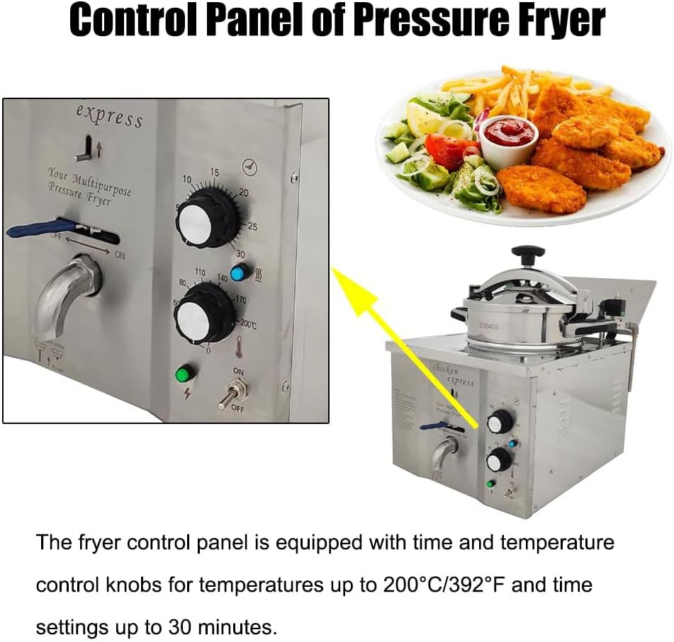 16L 業務用電気圧力フライヤー、ステンレススチール製電気カウンタートップ圧力フライヤー、業務用