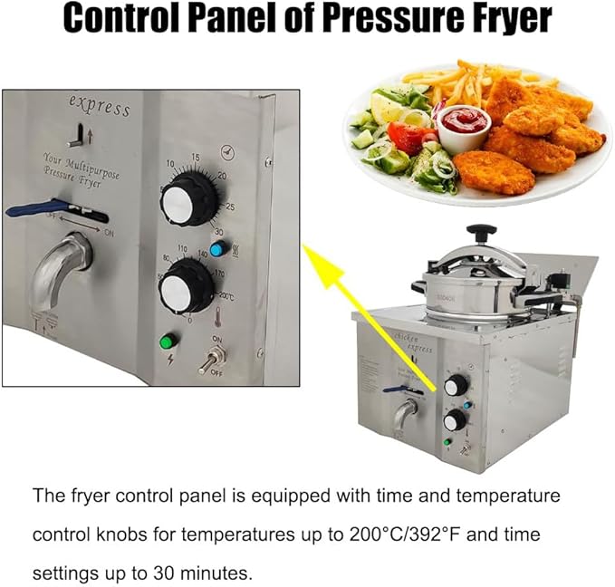 Freidora a Presión Eléctrica 16L Acero Inoxidable Comercial miniatura 6