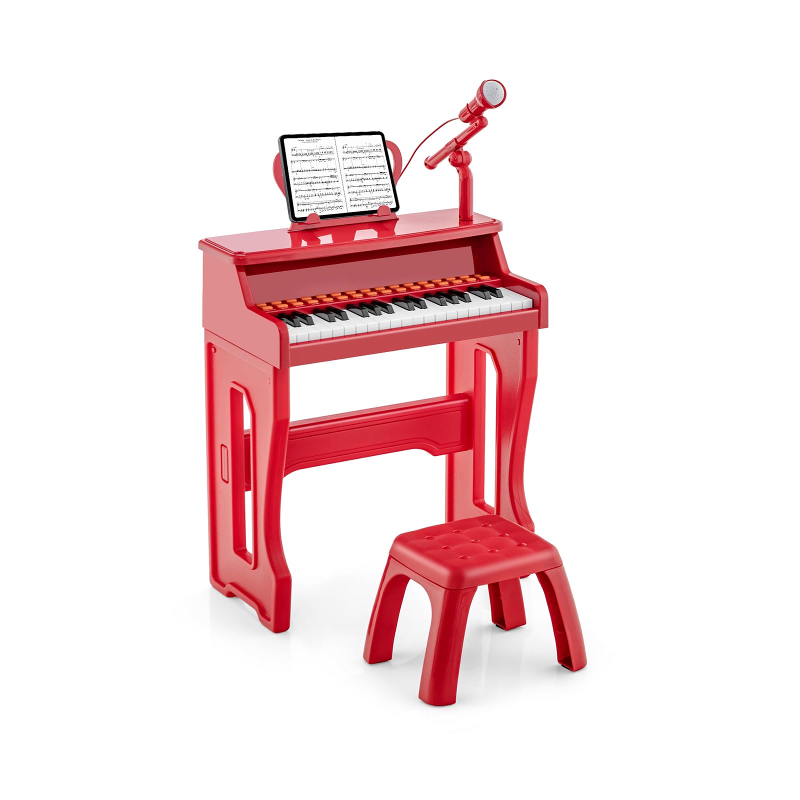 COSTWAY Set Pianoforte Elettrica a 37 Tasti, Tastiera Digitale con Microfono Regolabile, Supporto Rimovibile, Funzioni di Record e Playback, Pianoforte Giocattolo per Bambini 3+Anni (Rosso)