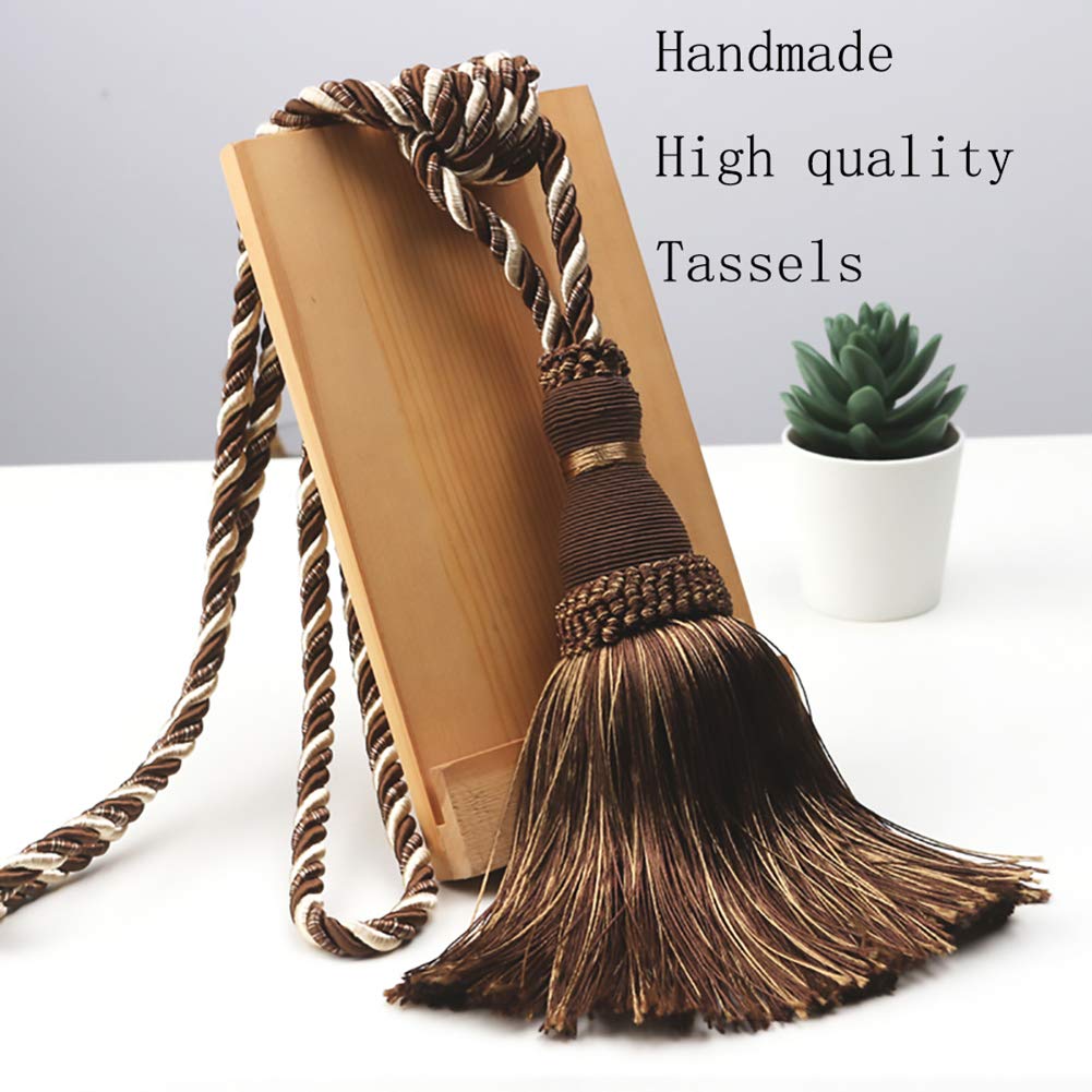 BEL AVENIR Dekorative Vorhang-Raffhalter, handgefertigt, elegant, Seilbänder, Quasten, Raffhalter für Vorhänge (dunkles Kaffeebraun, 4)