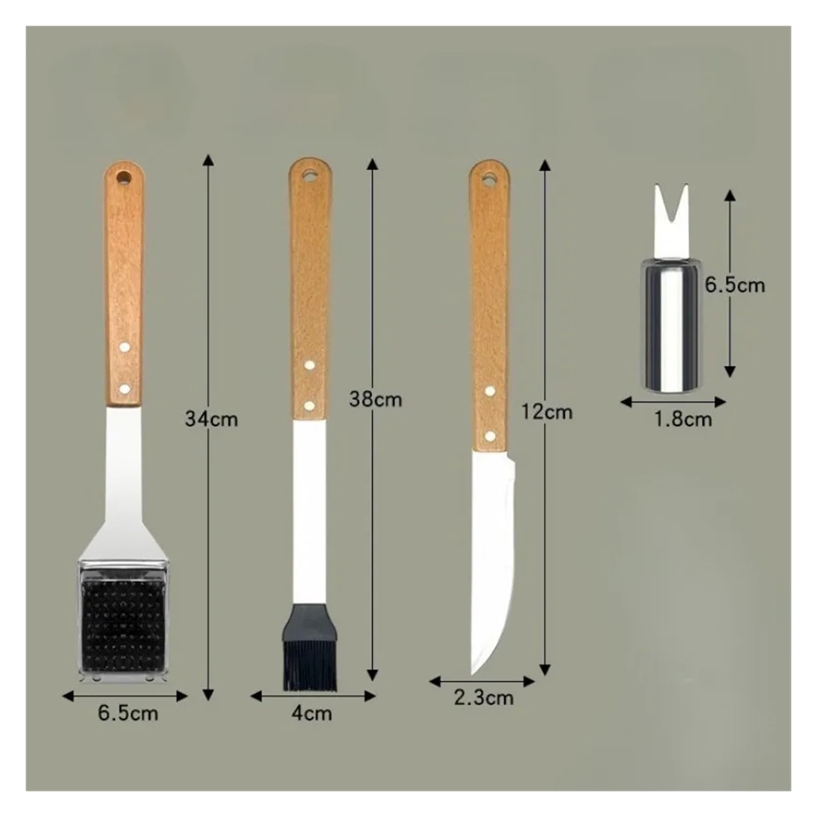Ensemble combiné d'outils de Barbecue Camping en Plein air, Manche Bois, Fourchette, Pelle, Pince, Accessoires BBQ, Cuisson Acier Inoxydable(16pcs B2)
