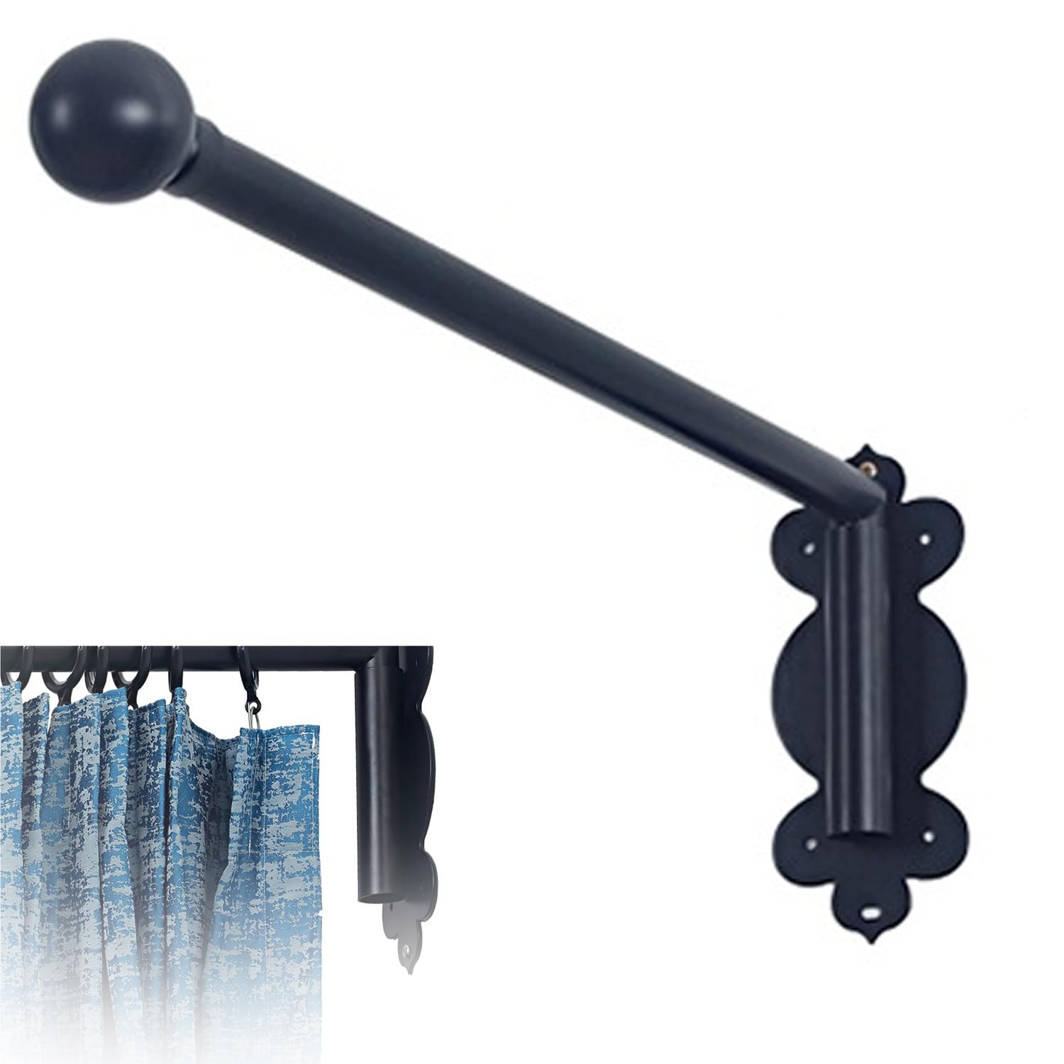 GLDYTVF Heavy-Duty Adjustable Curtain Rod for Entry Doors - No-Drill Pivoting Swing Arm 90cm Black Supports 40kg - Ideal for Side Panels and Easy Installation.