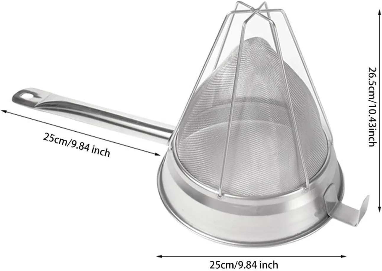 Fine Mesh Strainer With Standwith Base, Colander Utensil Icing Sugar Sieve With Long Handle, For Food Tea Juice Coffee(25cm)