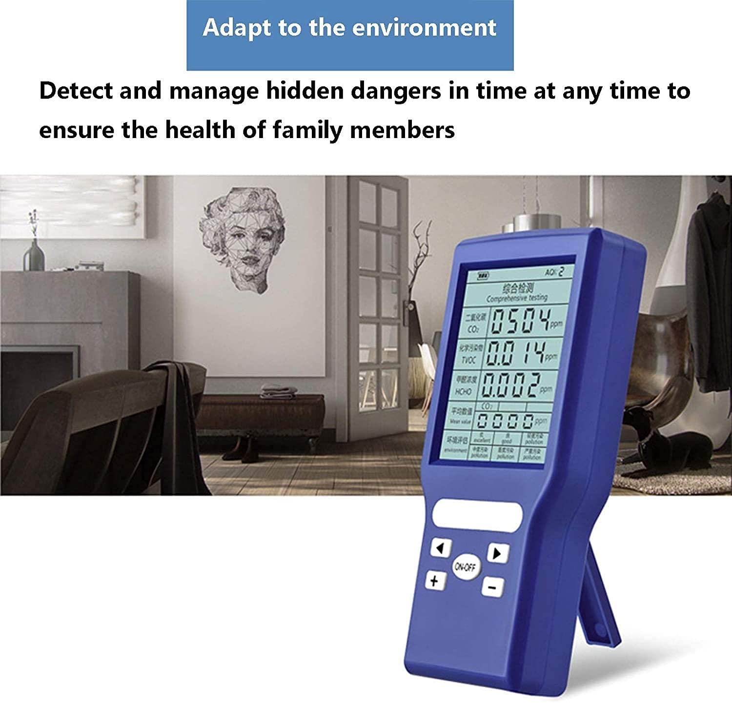 Detektor formaldehydu, niebieski czujnik jakości powietrza, cyfrowy wyświetlacz LCD Analizator gazu Monitor Quality Air Quality for Home Indoor Outdoor