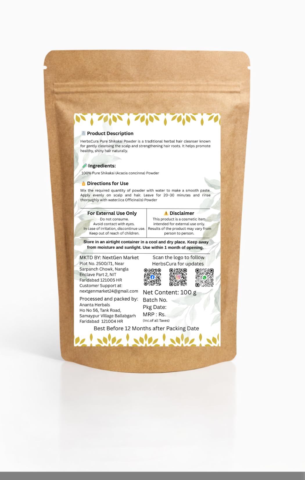 HerbsCura Pure Shikakai Powder, 100% Natural Hair Cleanser, Traditional Ayurvedic Hair Care, Promotes Hair Growth, Reduces Dandruff and Hair Fall, 100g 3