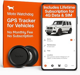GPS Tracker for Vehicles, No Monthly Fee, No Subscription, 4G SIM and Data Included, Business Fleets, Speeding Alerts, Trip History, Mileage Tracking, Geofence, Magnetic, USA Developed, Moto Watchdog