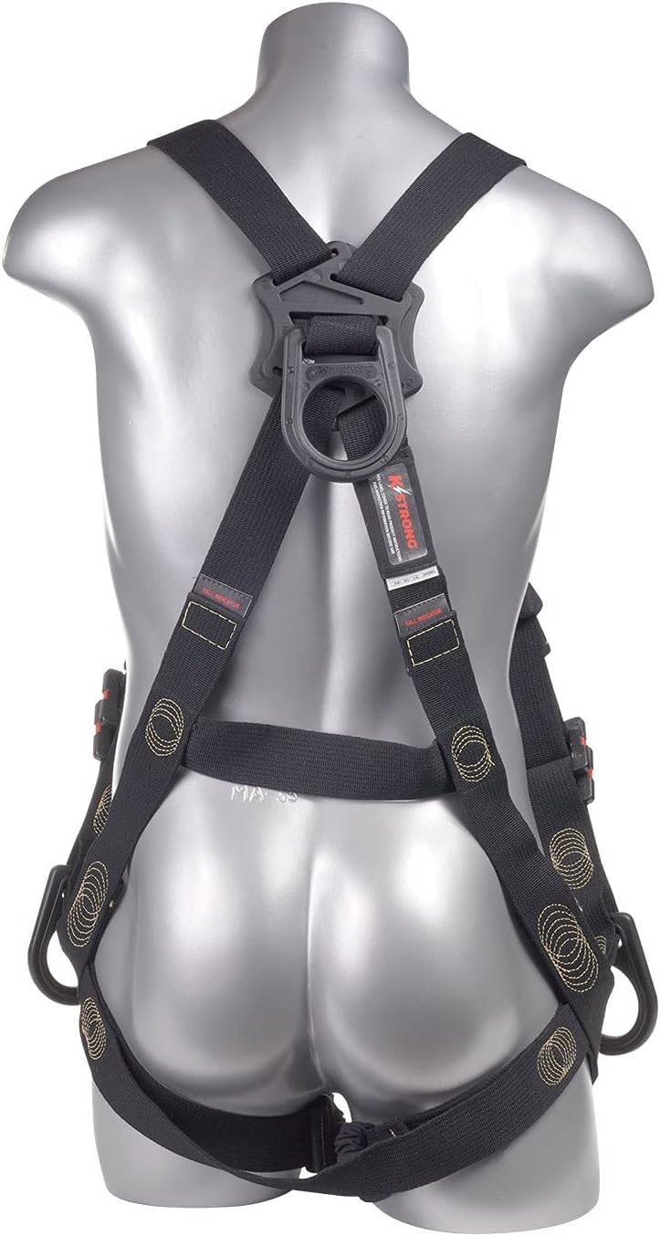 KStrong UFH10701P Kapture Element Arc Flash Rated 5-Point Full Body Harness Fall Protection with 3 D-rings and Mating Buckle Legs and Chest, ANSI Compliant, S-L, Black