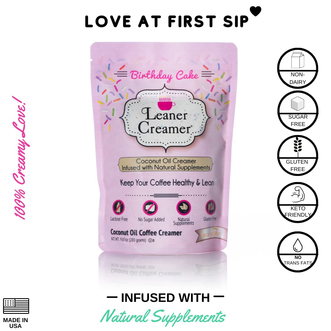 Leaner Creamer Coconut Creamer with Superfood Ingredients Non-Dairy Sugar-Free Keto Gluten-Free Powdered Coffee Creamer Birthday Cake 2-Pack Bundle — view 2